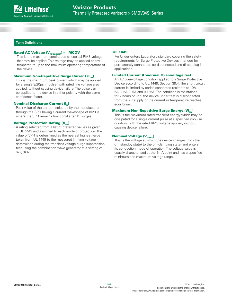 Varistor products, Thermally protected varistors > smov34s series | Littelfuse SMOV34S Varistor Series User Manual | Page 6 / 6