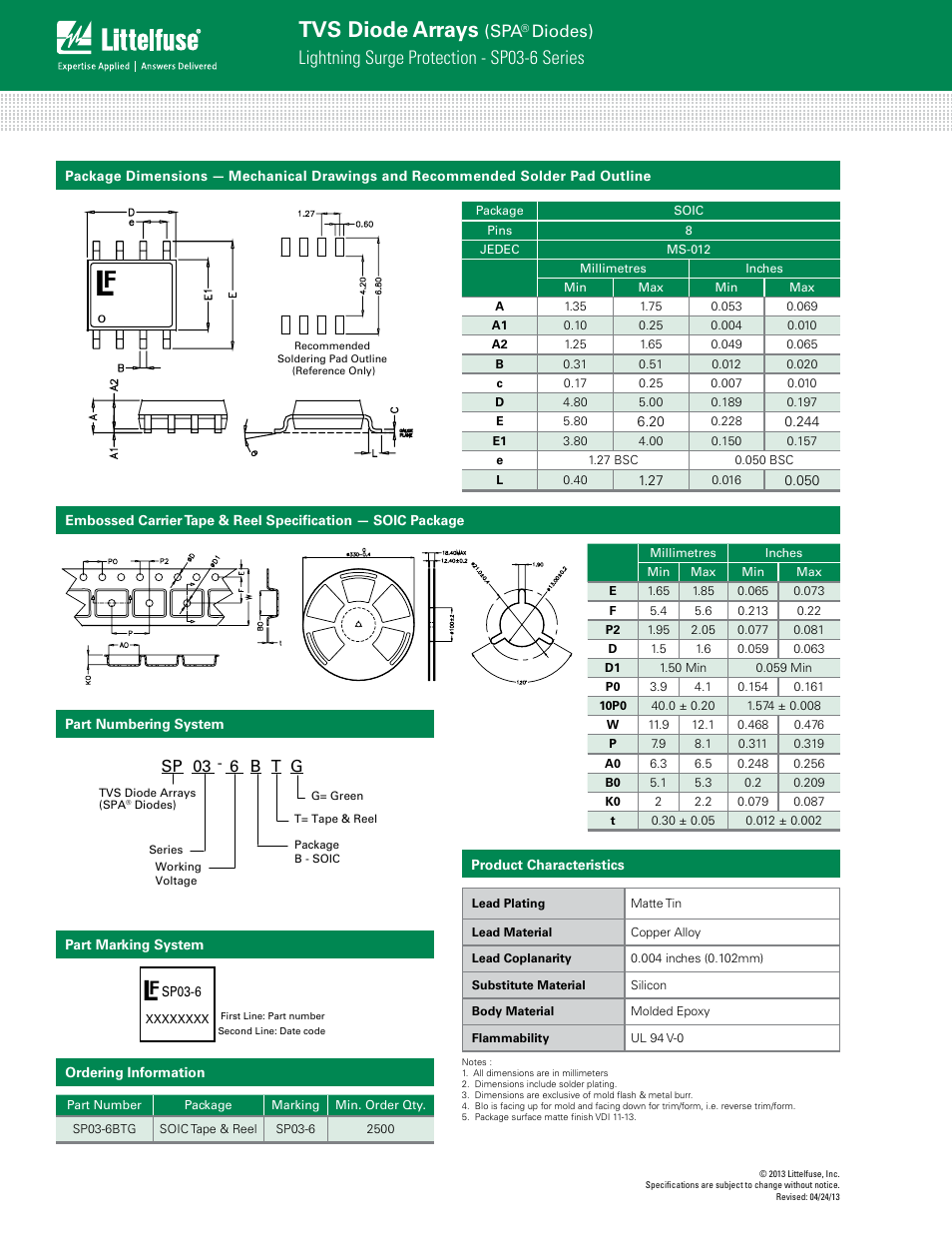 Tvs diode arrays, Lightning surge protection - sp03-6 series, Diodes) | Sp 03 6 b t g | Littelfuse SP03-6 Series User Manual | Page 4 / 4