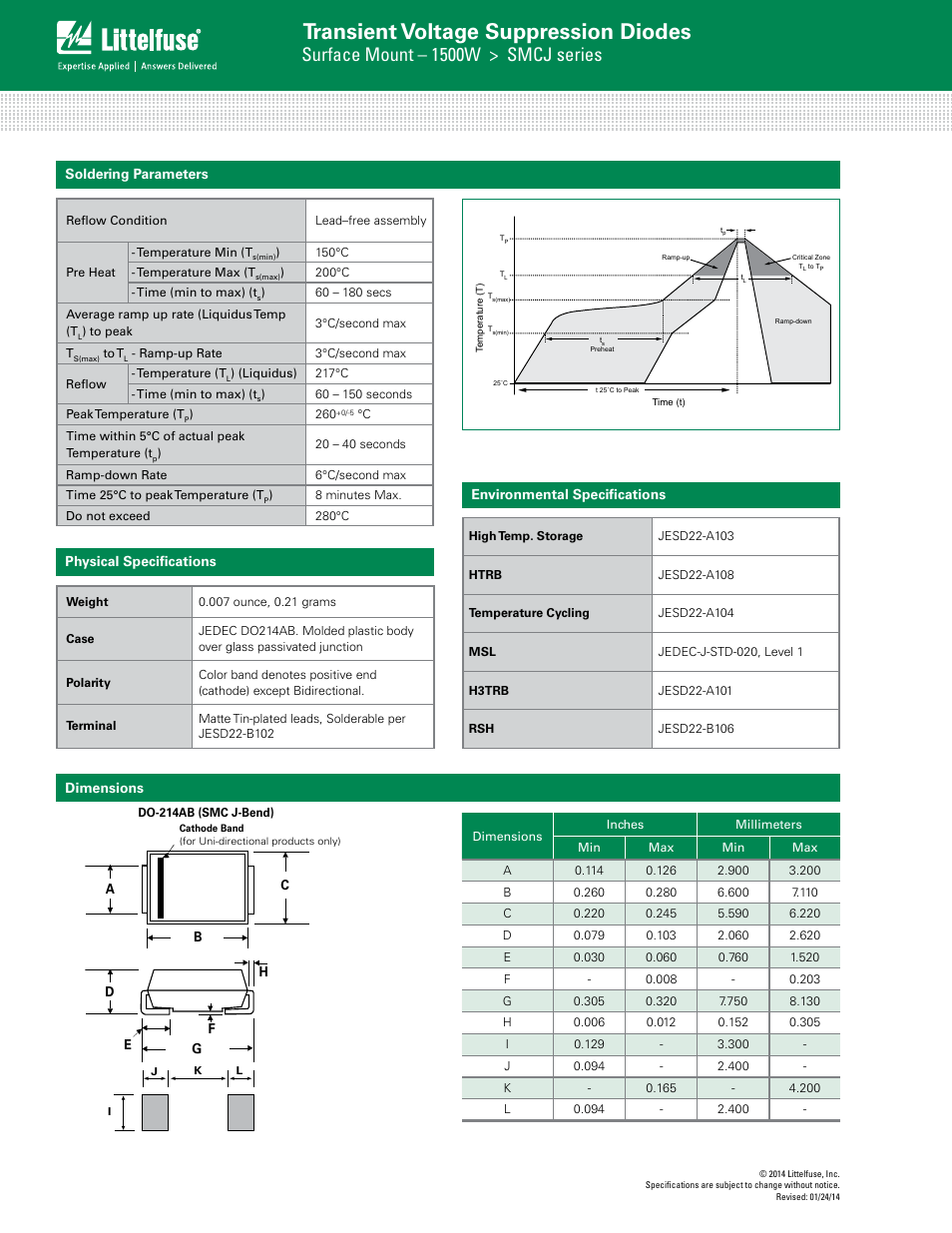 Transient voltage suppression diodes, Surface mount – 1500w > smcj series | Littelfuse SMCJ Series User Manual | Page 5 / 6