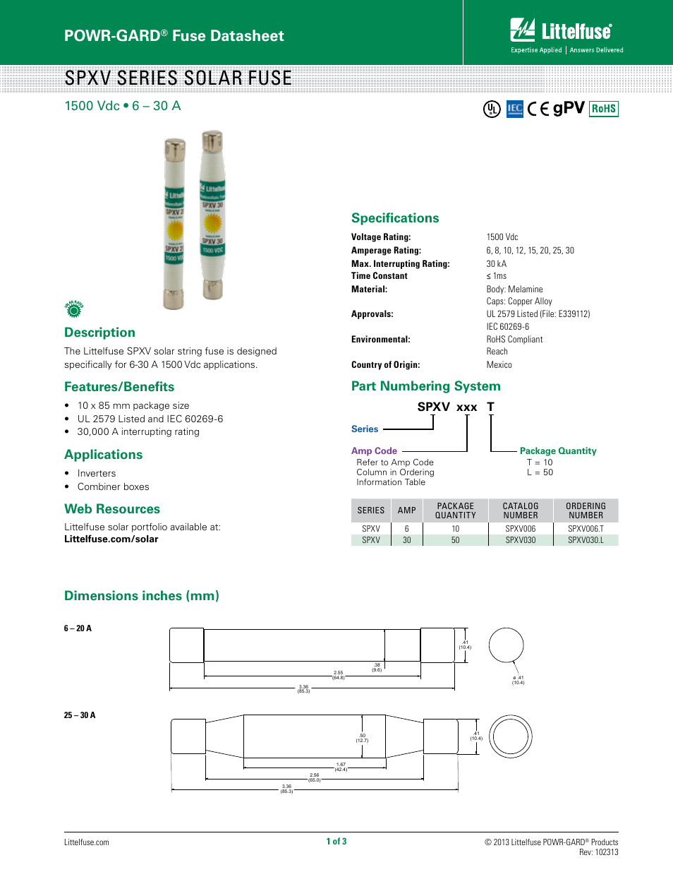 Littelfuse SPXV Series User Manual | 3 pages