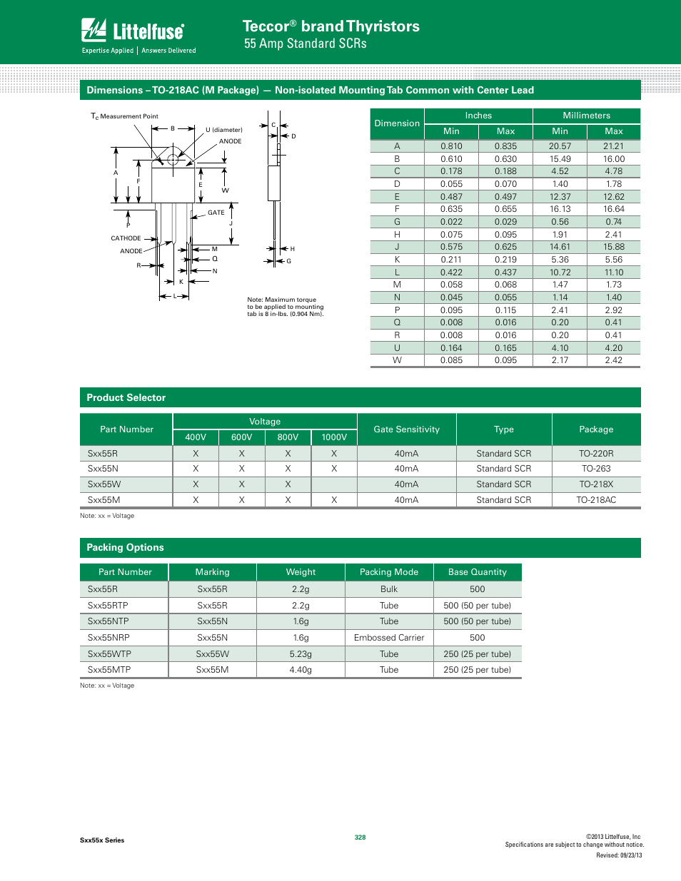 Teccor, Brand thyristors, 55 amp standard scrs | Littelfuse Sxx55x Series User Manual | Page 8 / 9