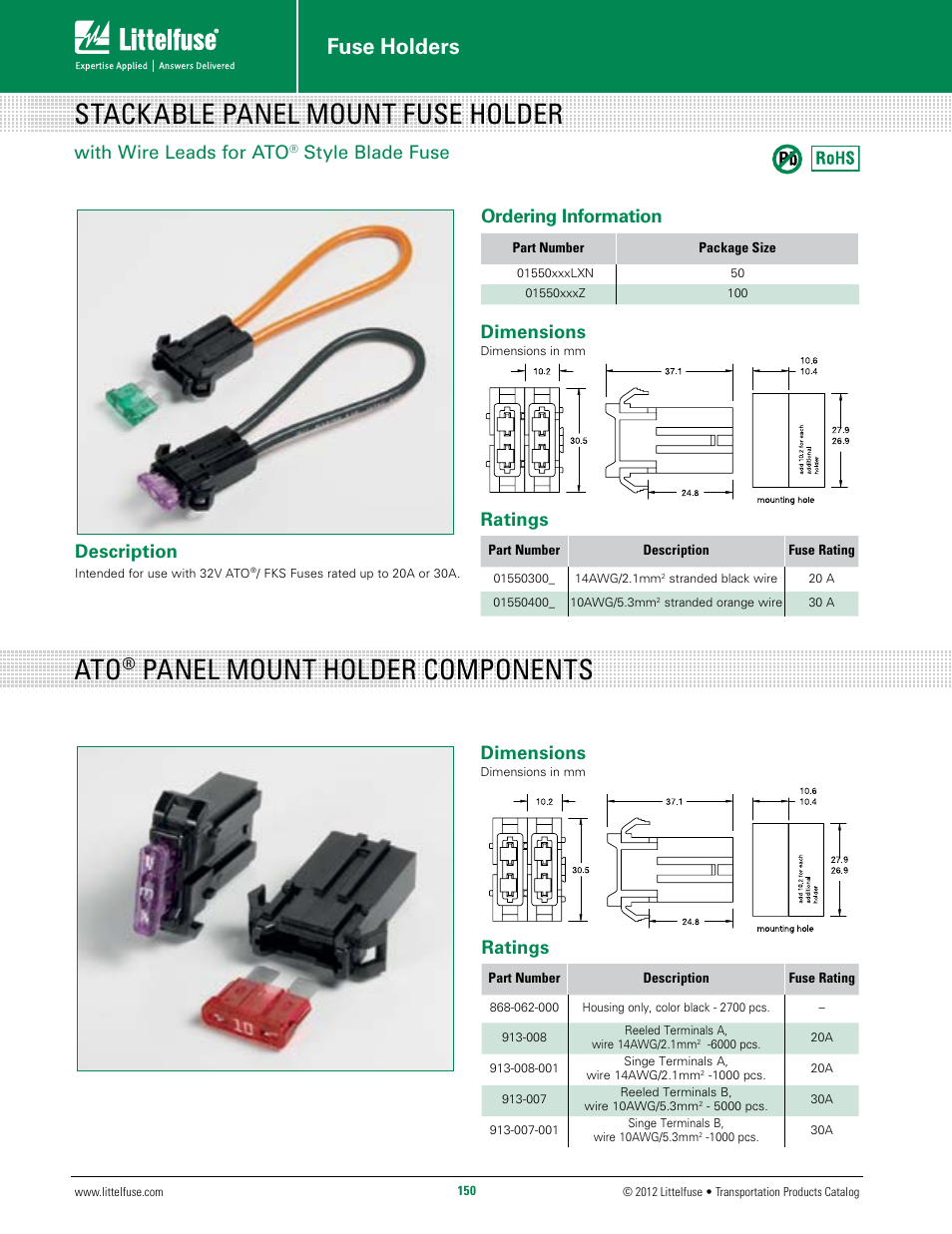Littelfuse Stackable Panel Mount ATO Series User Manual | 1 page