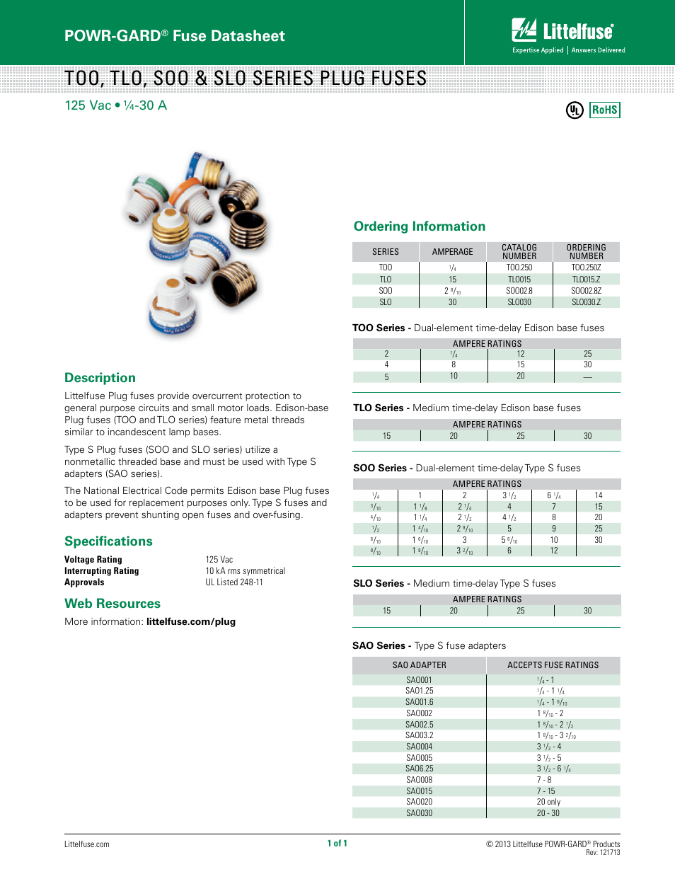 Littelfuse SAO Series User Manual | 1 page