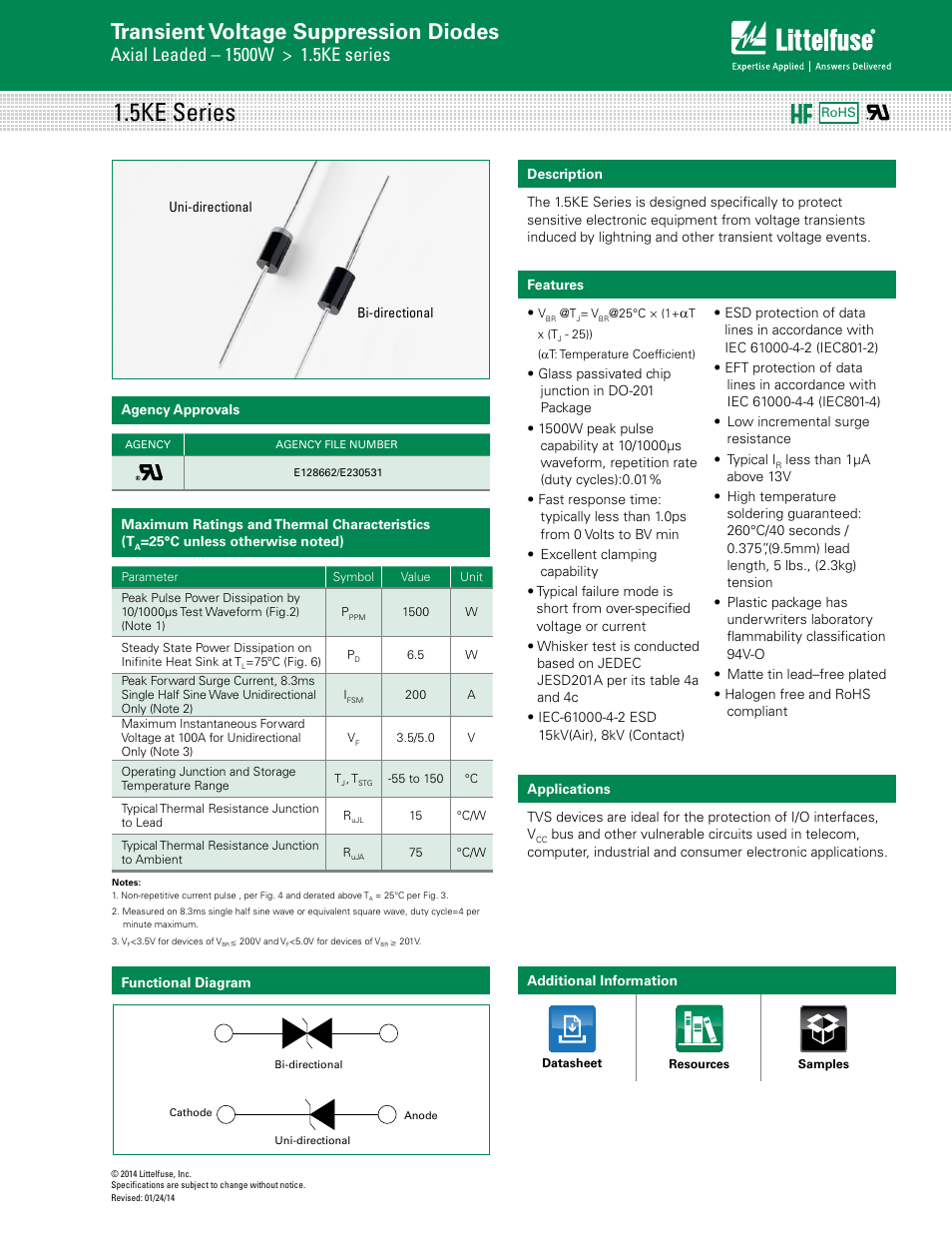 Littelfuse 1.5KE Series User Manual | 6 pages