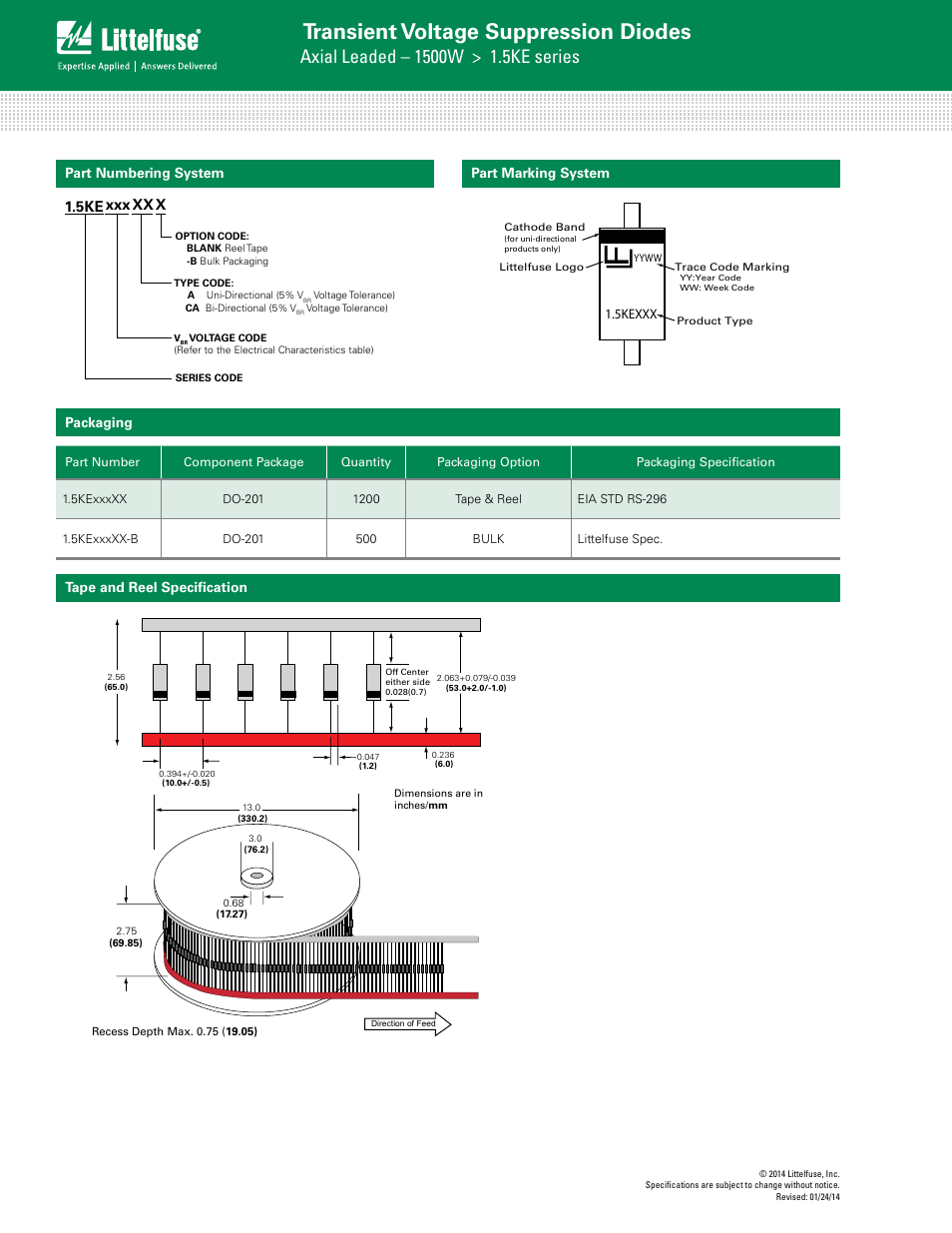 Transient voltage suppression diodes | Littelfuse 1.5KE Series User Manual | Page 6 / 6