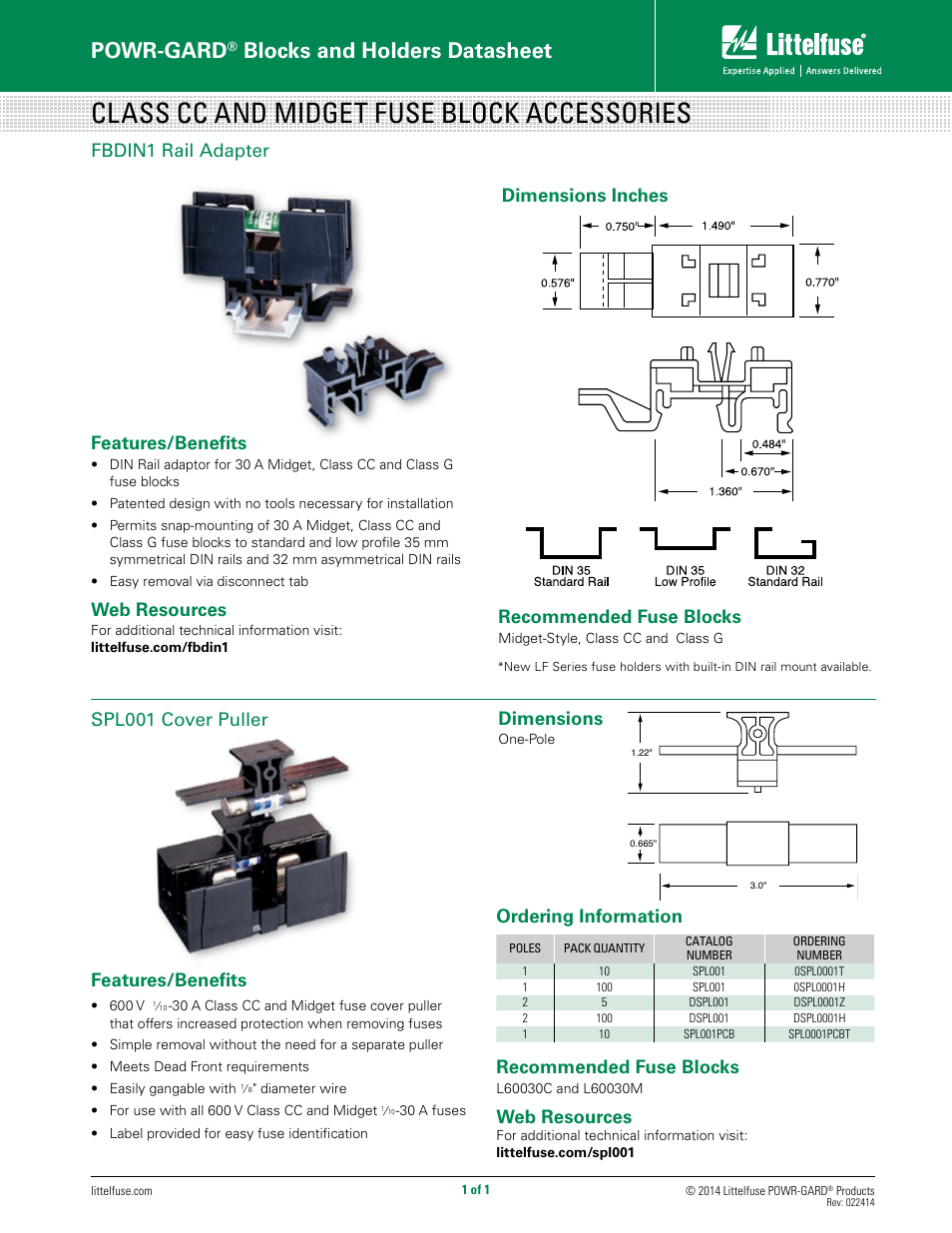 Littelfuse SPL001 Series User Manual | 1 page