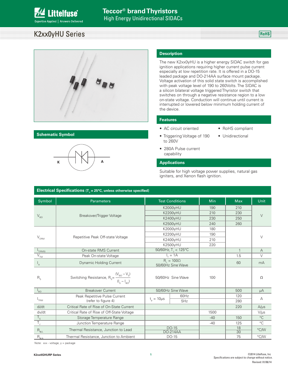 Littelfuse K2xx0yHU Series User Manual | 6 pages