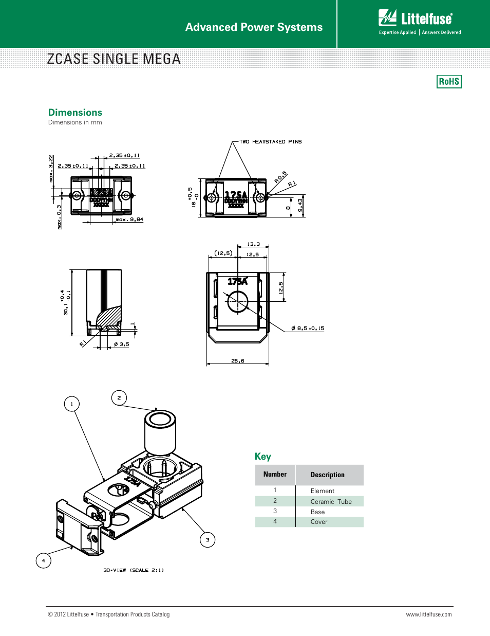 Zcase single mega, Advanced power systems, Dimensions | Littelfuse ZCASE Series User Manual | Page 2 / 2