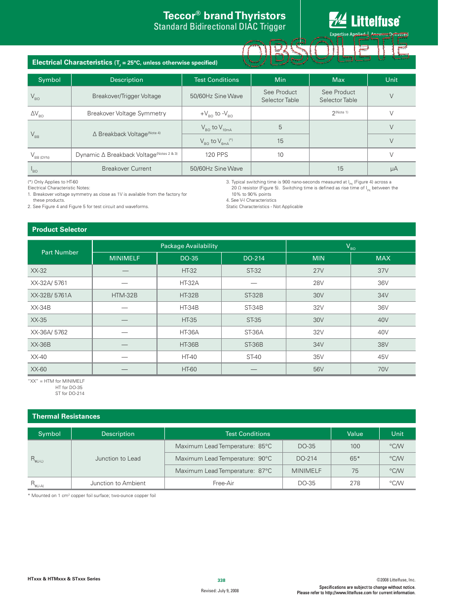 Teccor, Brand thyristors, Standard bidirectional diac trigger | Littelfuse STxxx Series User Manual | Page 2 / 8