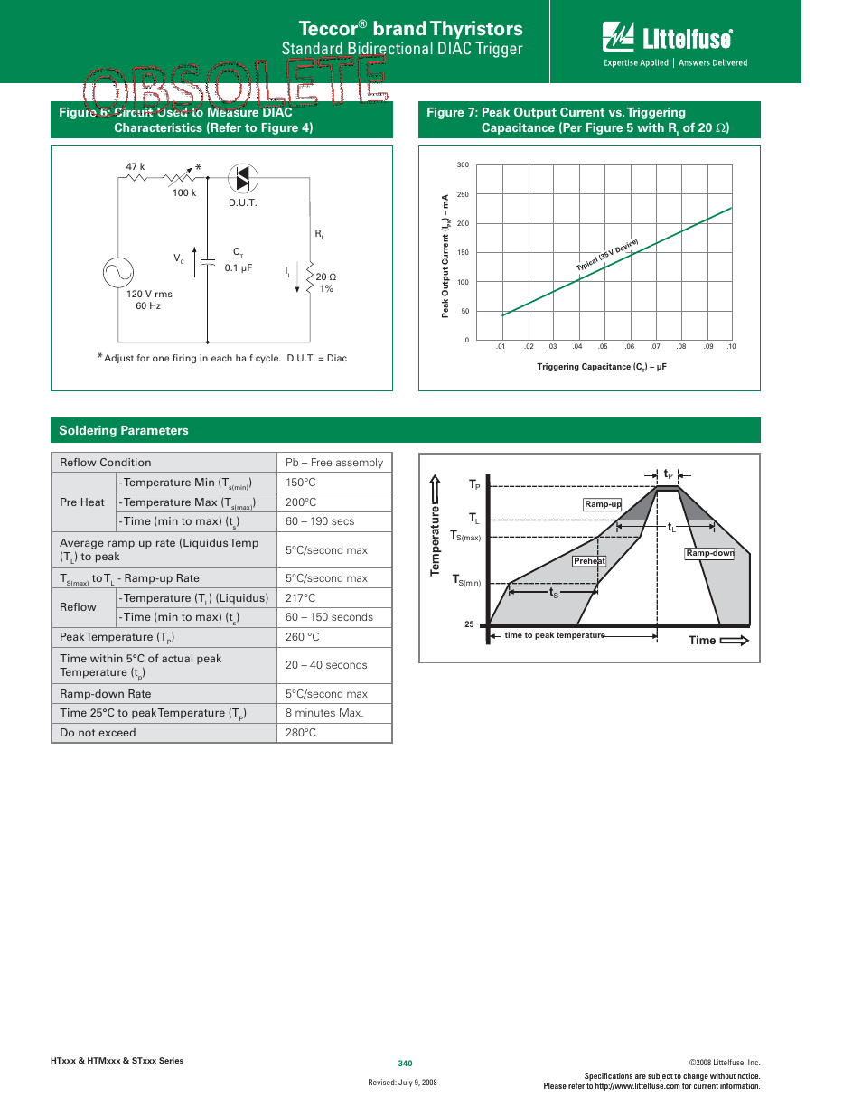 Teccor, Brand thyristors, Standard bidirectional diac trigger | Of 20 ω ), Soldering parameters | Littelfuse STxxx Series User Manual | Page 4 / 8