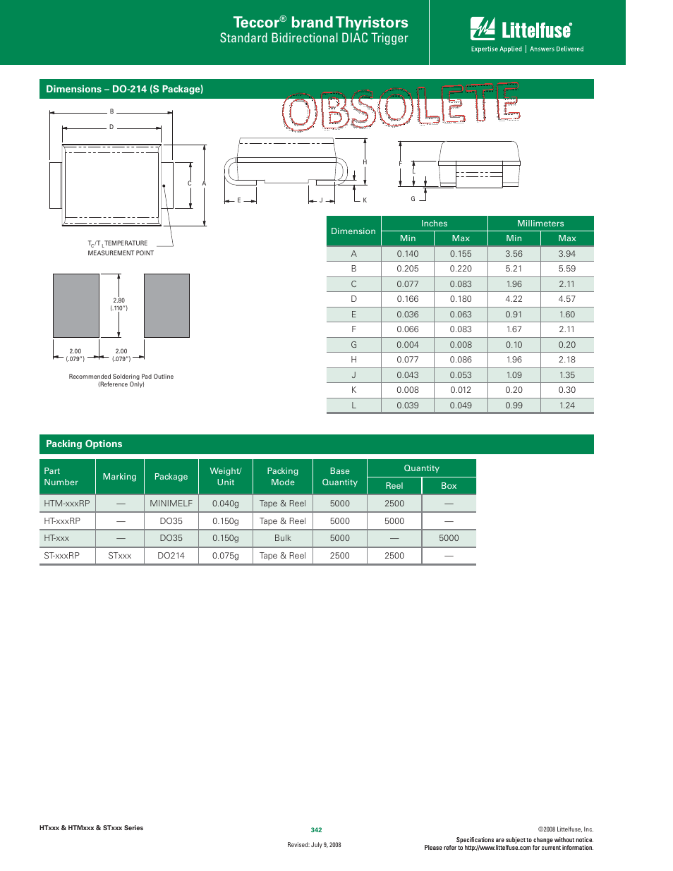 Teccor, Brand thyristors, Standard bidirectional diac trigger | Littelfuse STxxx Series User Manual | Page 6 / 8