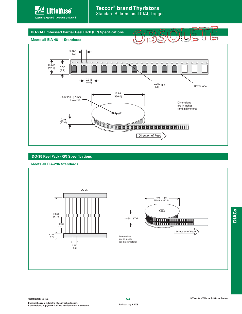 Teccor, Brand thyristors, Standard bidirectional diac trigger | Dia cs | Littelfuse STxxx Series User Manual | Page 7 / 8