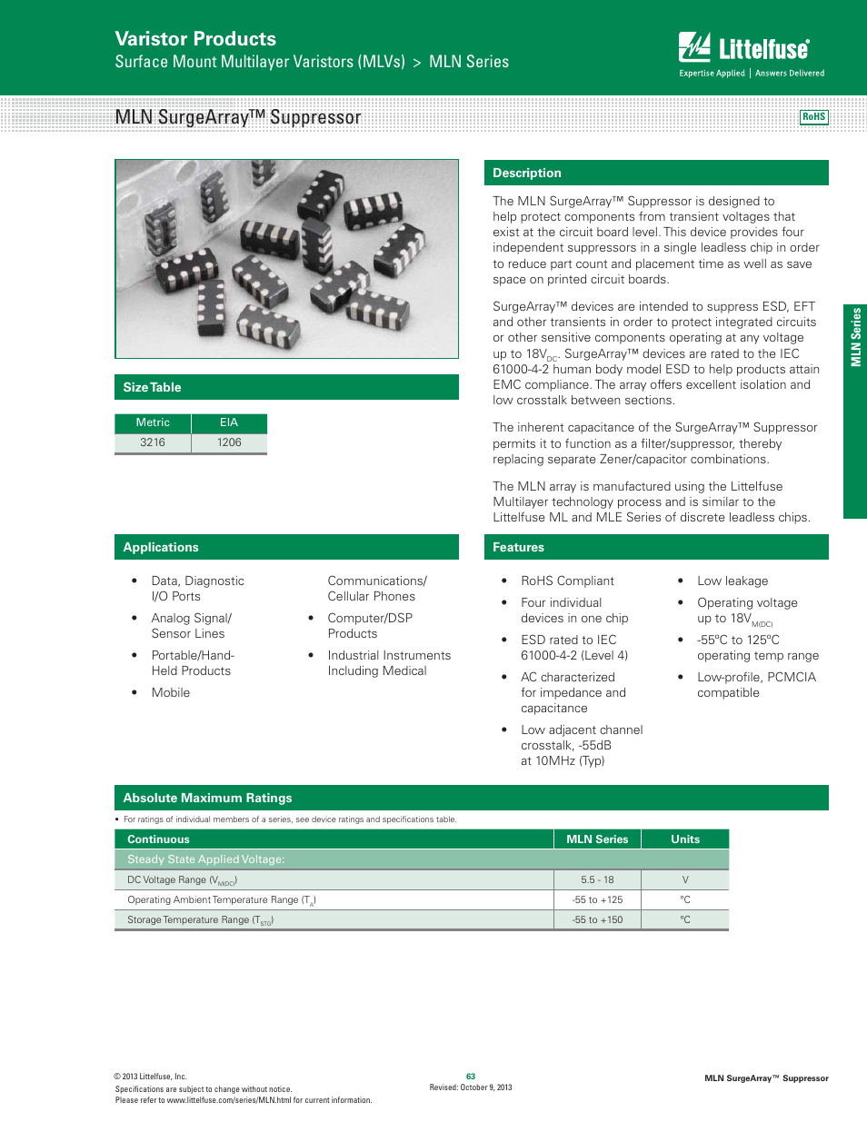 Littelfuse MLN SurgeArray Suppressor User Manual | 6 pages