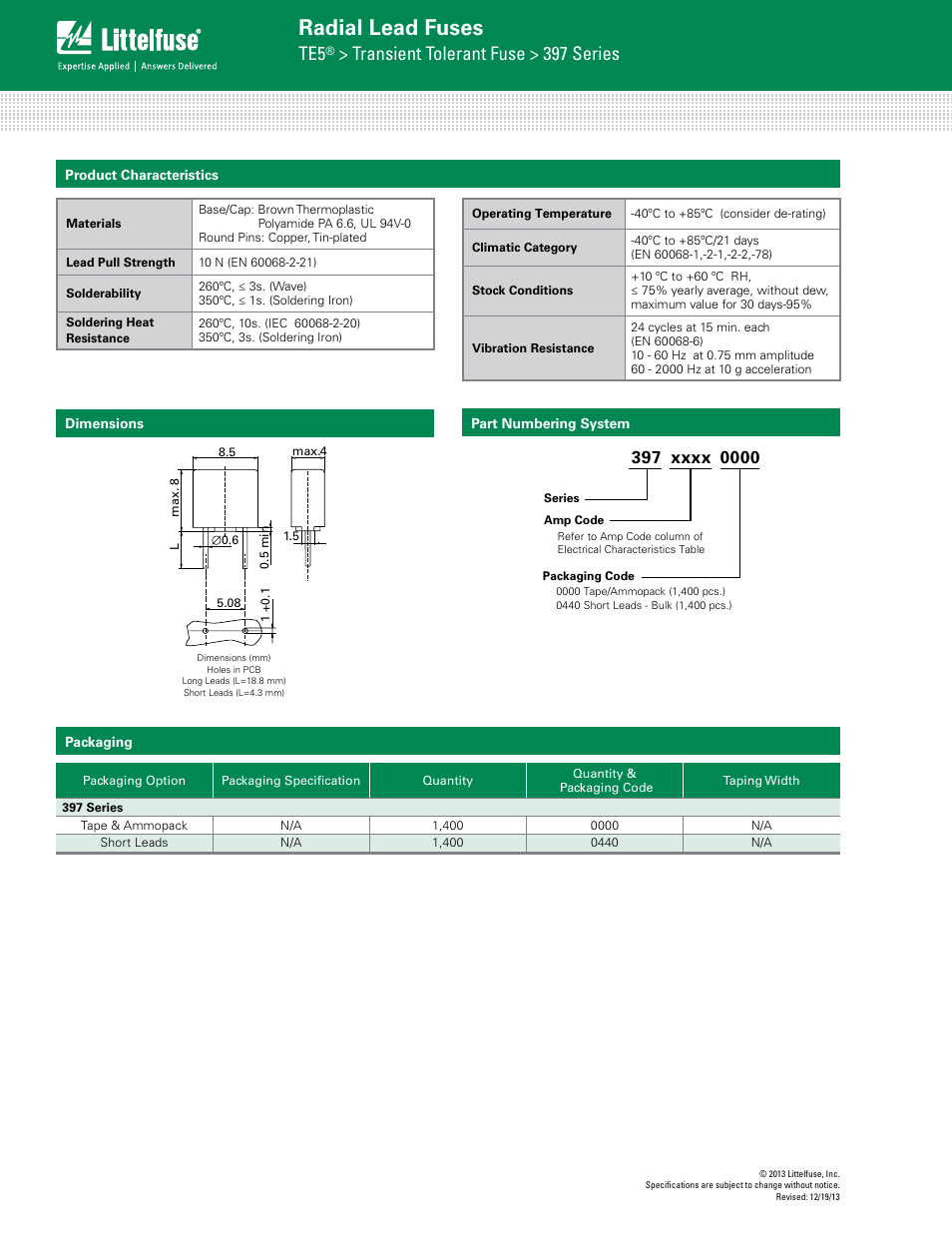 Radial lead fuses, Transient tolerant fuse > 397 series | Littelfuse 397 Series User Manual | Page 3 / 3