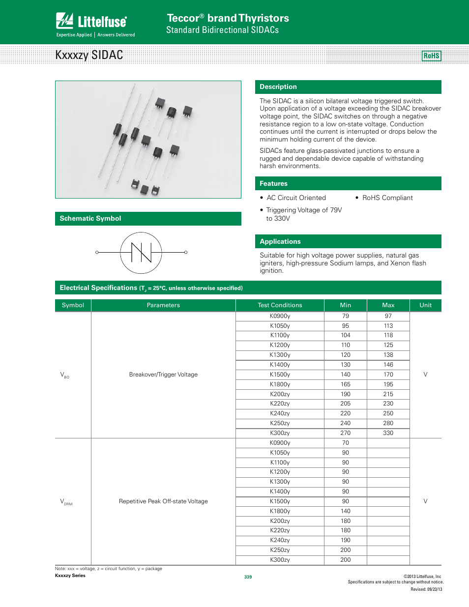 Littelfuse Kxxxzy SIDAC User Manual | 12 pages