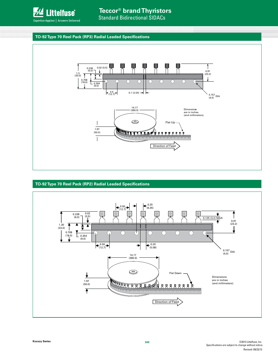 Teccor, Brand thyristors, Standard bidirectional sidacs | Littelfuse Kxxxzy SIDAC User Manual | Page 11 / 12