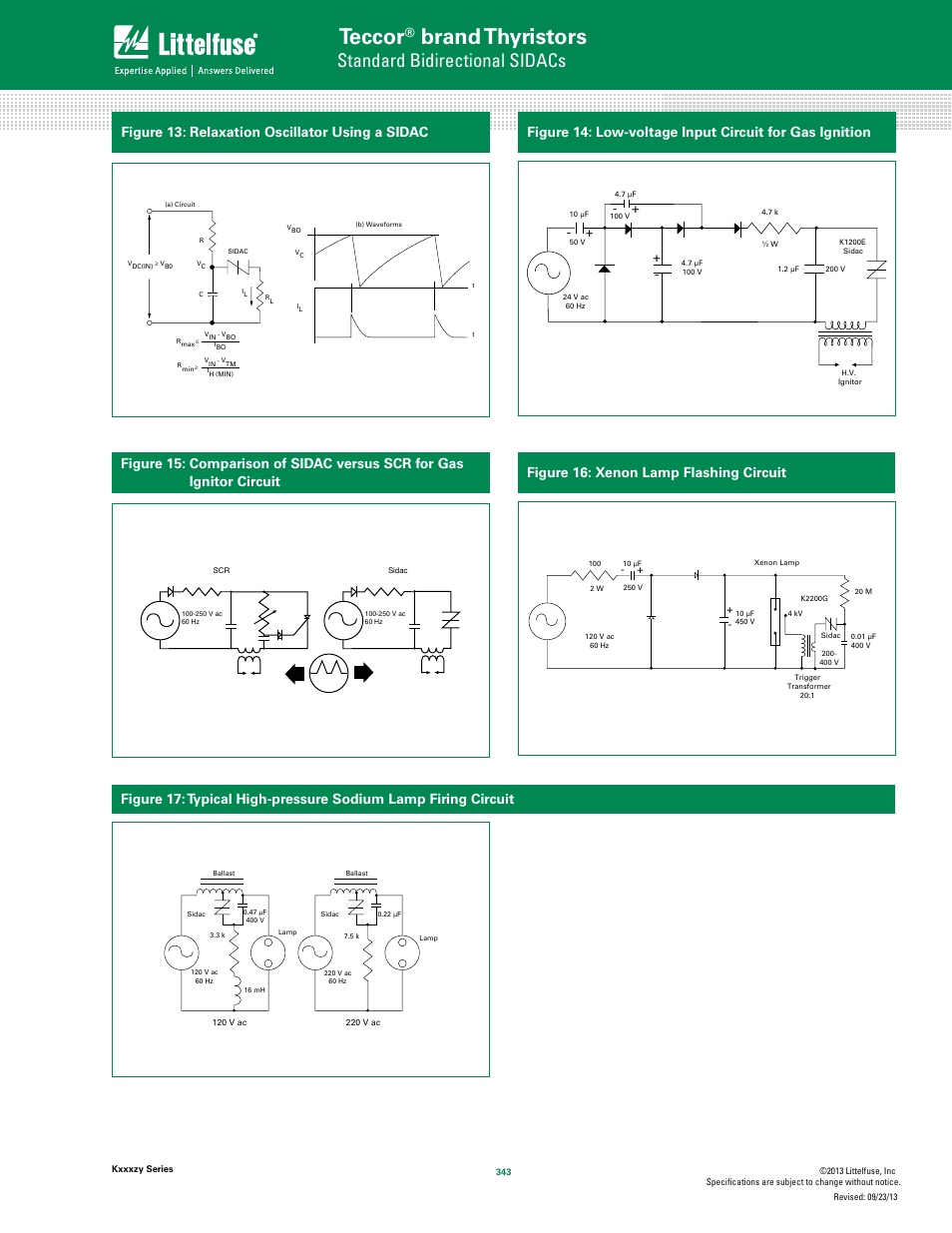 Teccor, Brand thyristors, Standard bidirectional sidacs | Littelfuse Kxxxzy SIDAC User Manual | Page 5 / 12