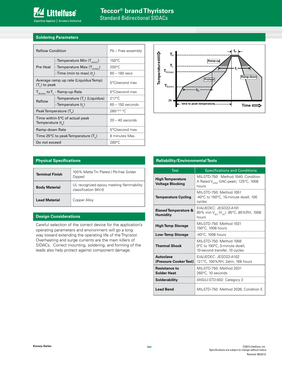 Teccor, Brand thyristors, Standard bidirectional sidacs | Littelfuse Kxxxzy SIDAC User Manual | Page 6 / 12