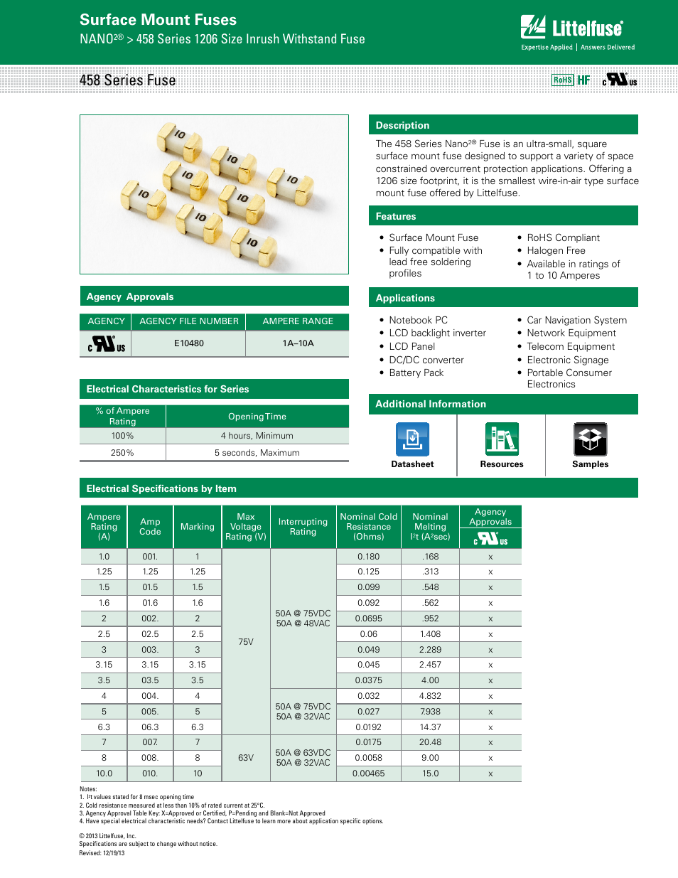 Littelfuse 458 Series User Manual | 3 pages