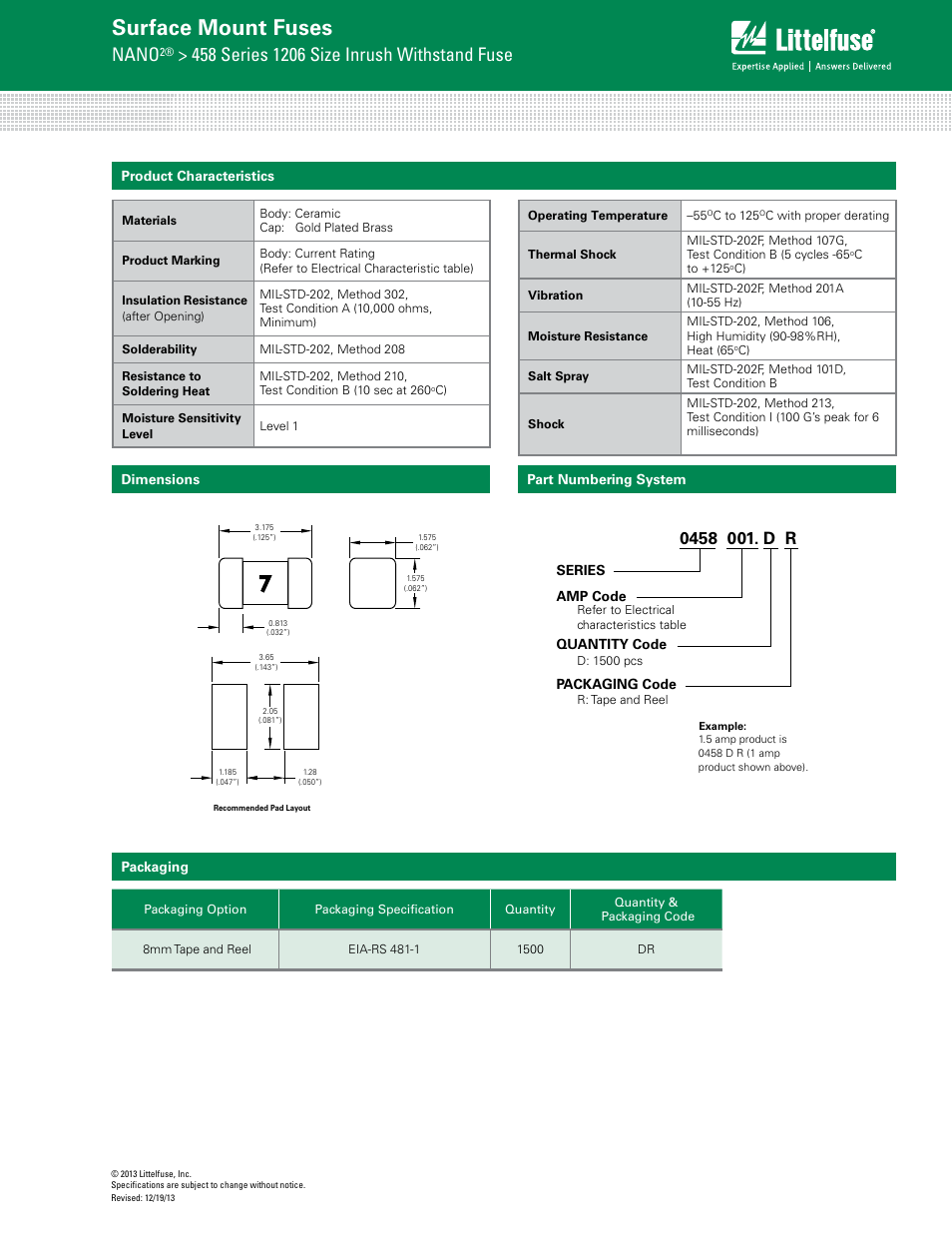 Surface mount fuses, Nano | Littelfuse 458 Series User Manual | Page 3 / 3