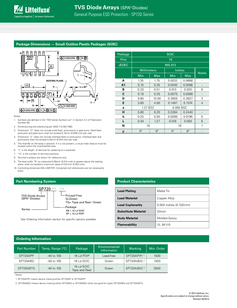 Tvs diode arrays, General purpose esd protection - sp720 series, Diodes) | Sp720 | Littelfuse SP720 Lead-Free_Green Series User Manual | Page 6 / 6