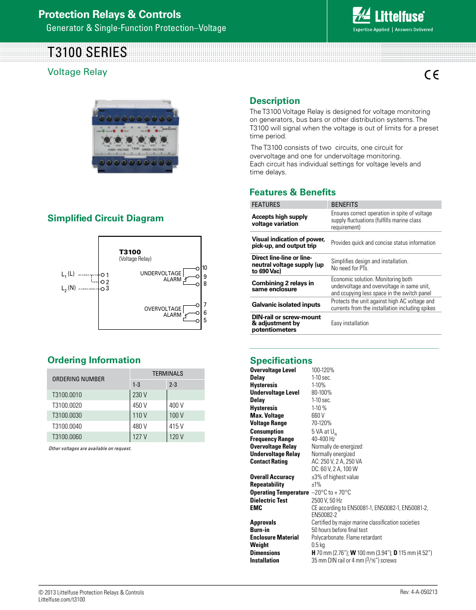 Littelfuse T3100 Series User Manual | 1 page