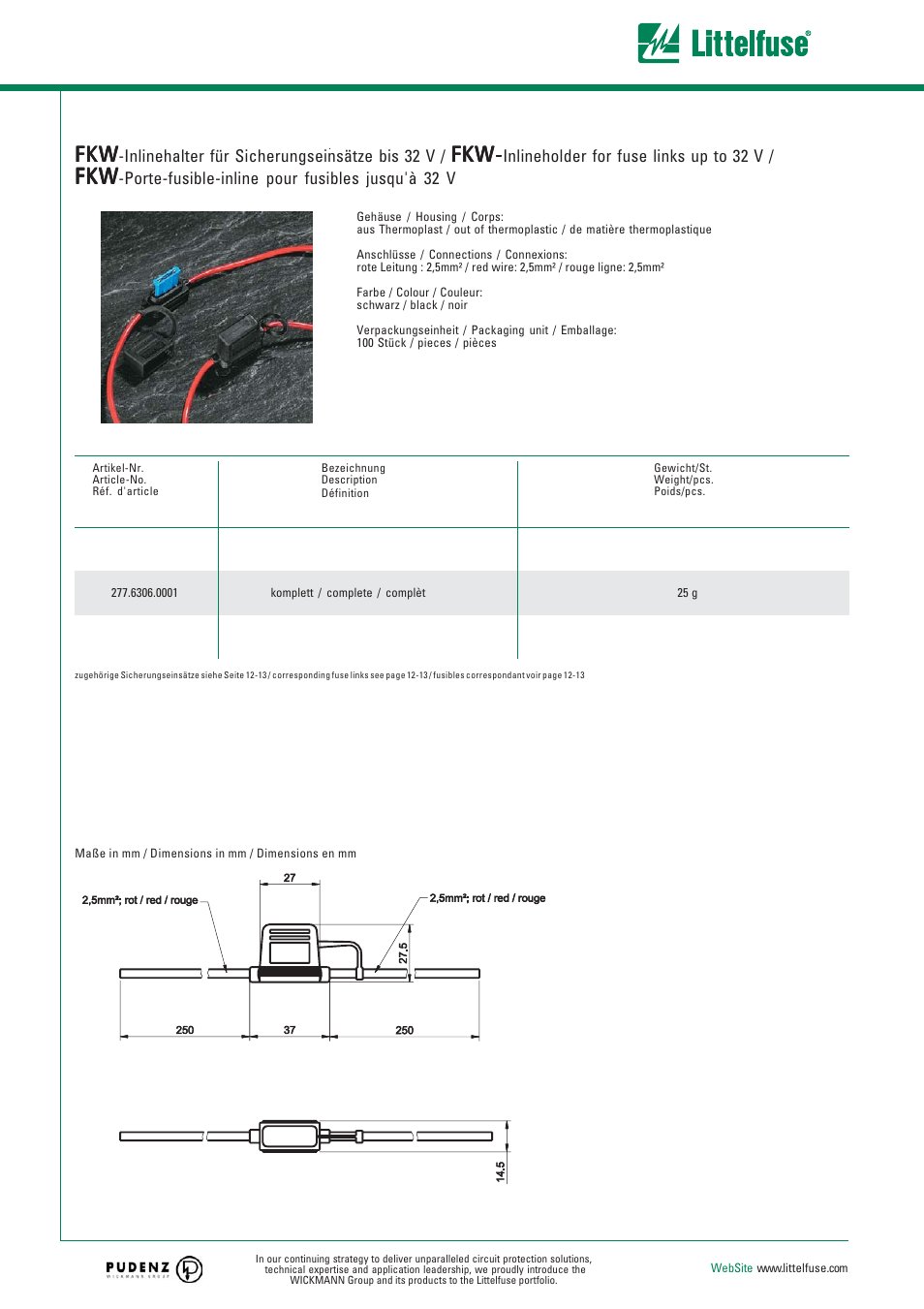 Littelfuse FKW Inlineholder Series User Manual | 1 page