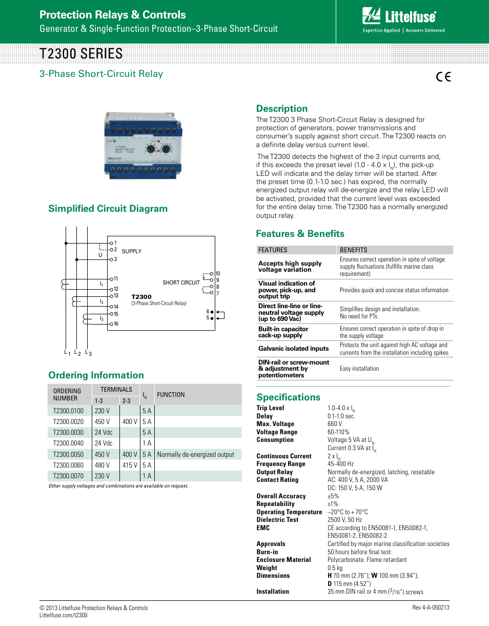 Littelfuse T2300 Series User Manual | 1 page