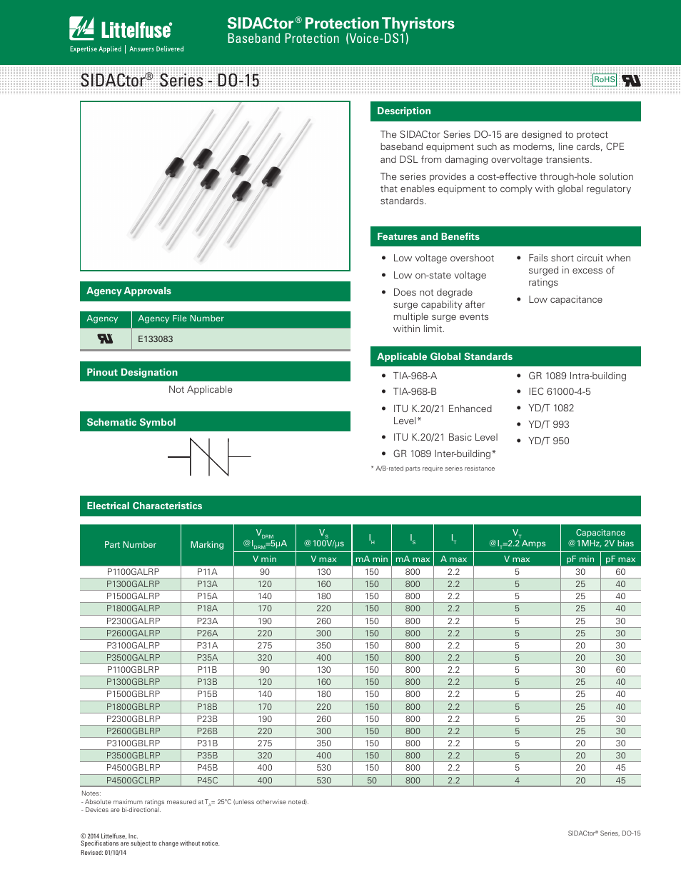 Littelfuse SIDACtor Series DO-15 User Manual | 3 pages