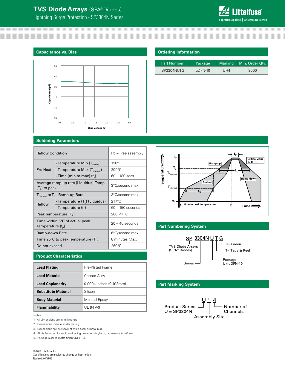 Tvs diode arrays, Lightning surge protection - sp3304n series, Diodes) | U* 4, Sp 3304n u t g | Littelfuse SP3304N Series User Manual | Page 3 / 4