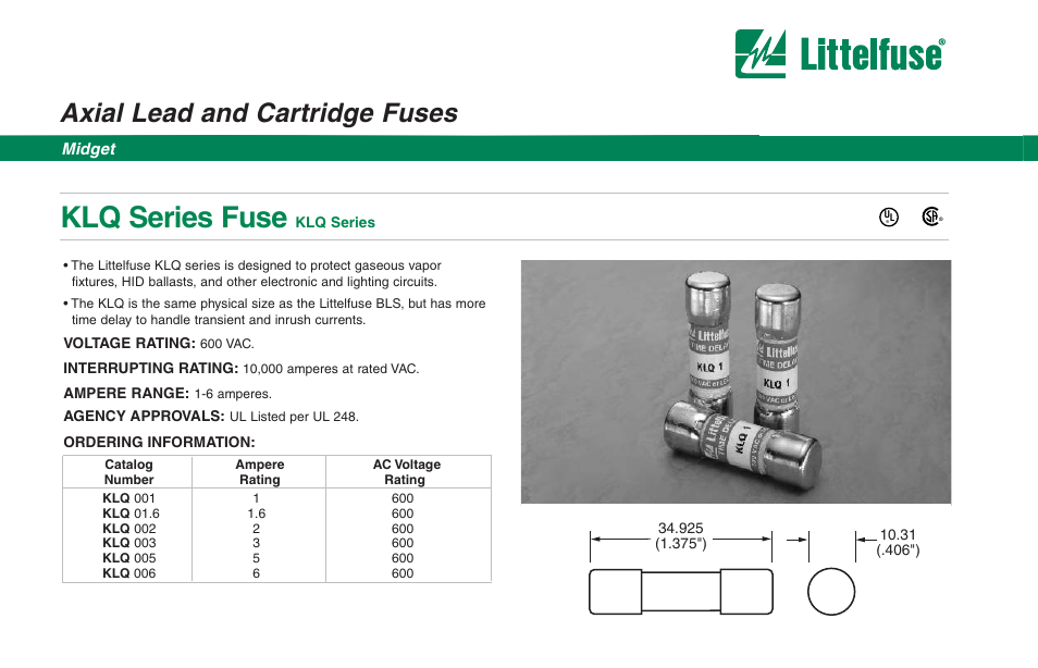 Littelfuse KLQ Series User Manual | 1 page