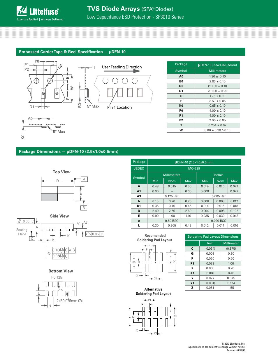 Tvs diode arrays, Low capacitance esd protection - sp3010 series, Diodes) | Littelfuse SP3010 Series User Manual | Page 4 / 4