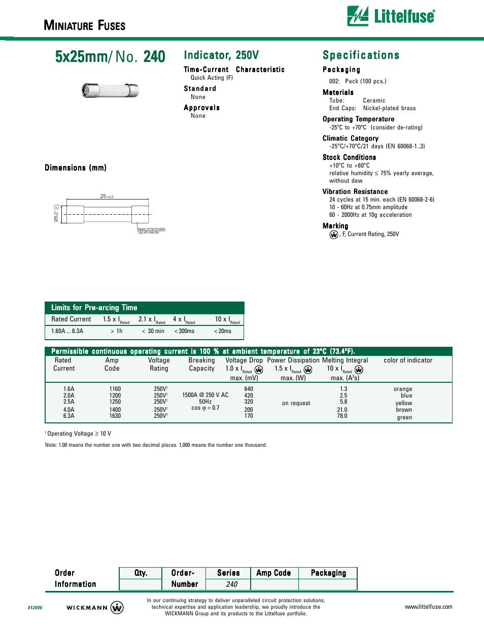 Littelfuse 240 User Manual | 2 pages