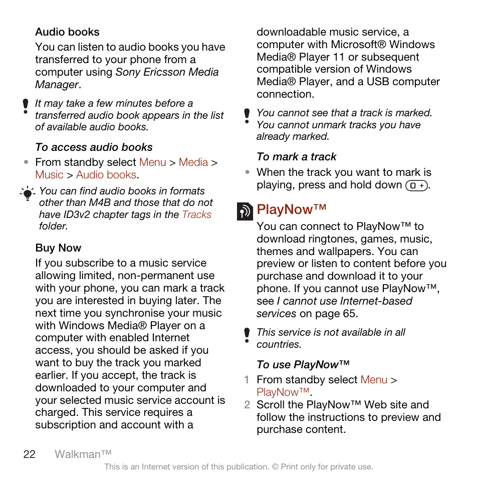 Playnow | Sony Ericsson W705 User Manual | Page 24 / 85