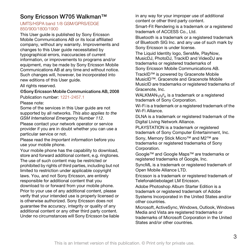 Sony ericsson w705 walkman | Sony Ericsson W705 User Manual | Page 5 / 85