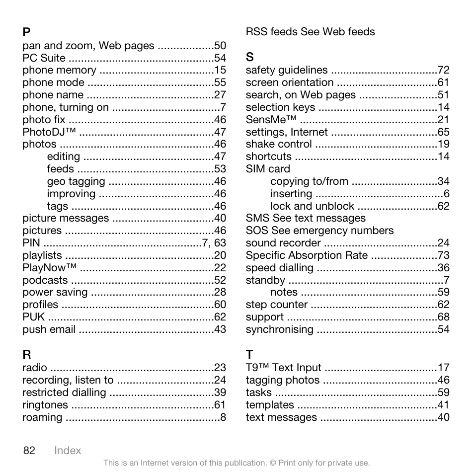 Sony Ericsson W705 User Manual | Page 84 / 85
