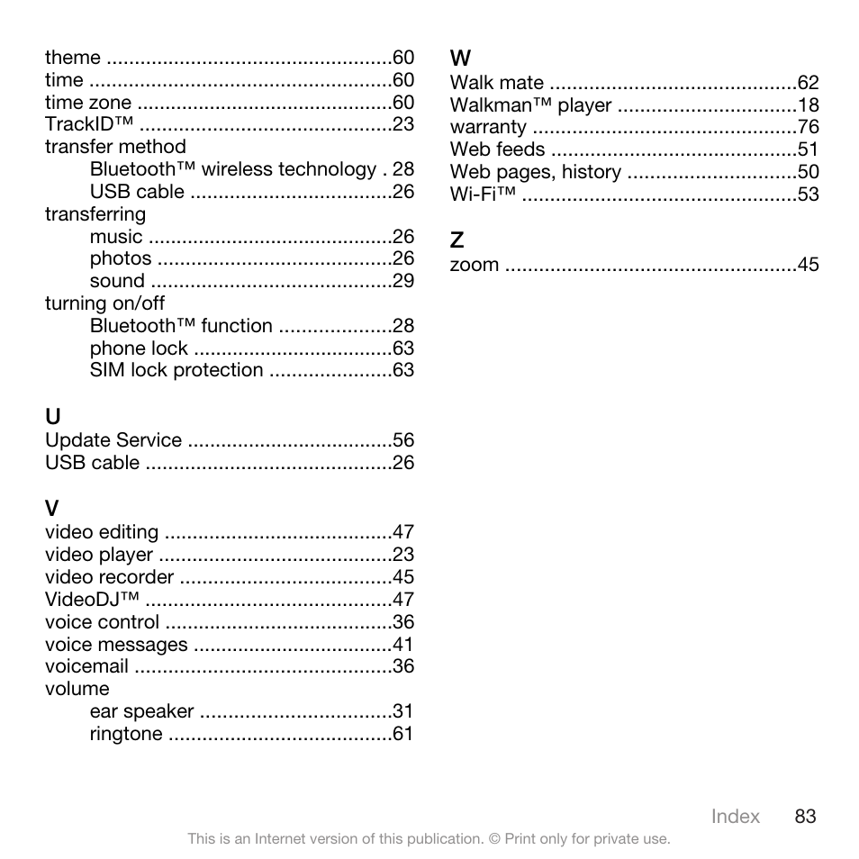Sony Ericsson W705 User Manual | Page 85 / 85