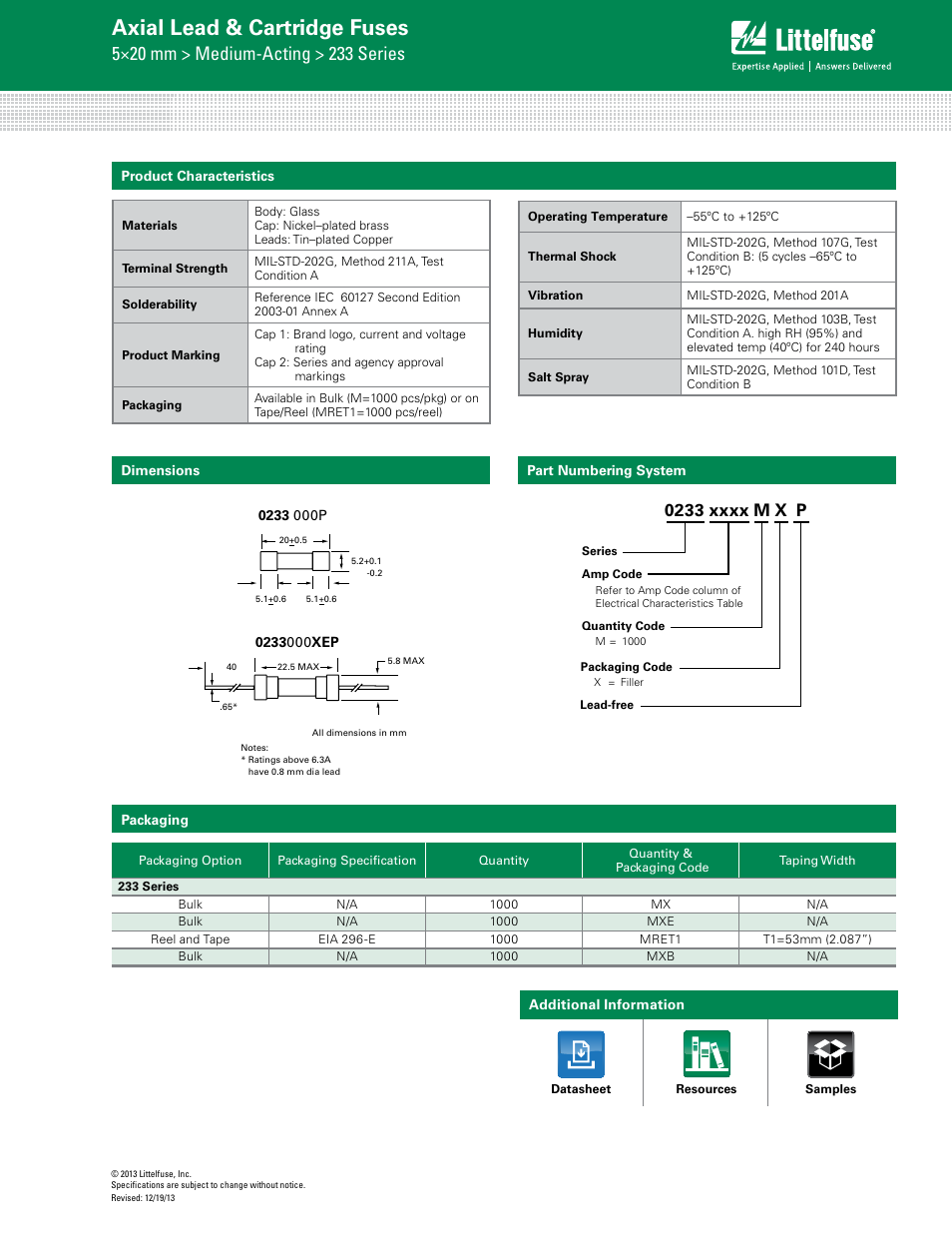 Axial lead & cartridge fuses | Littelfuse 233 Series User Manual | Page 3 / 3