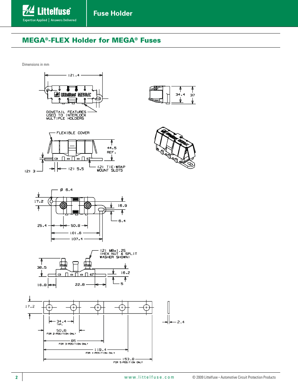 Fuse holder, Mega, Flex holder for mega | Fuses | Littelfuse Flex-MEGA Holder Series User Manual | Page 2 / 2