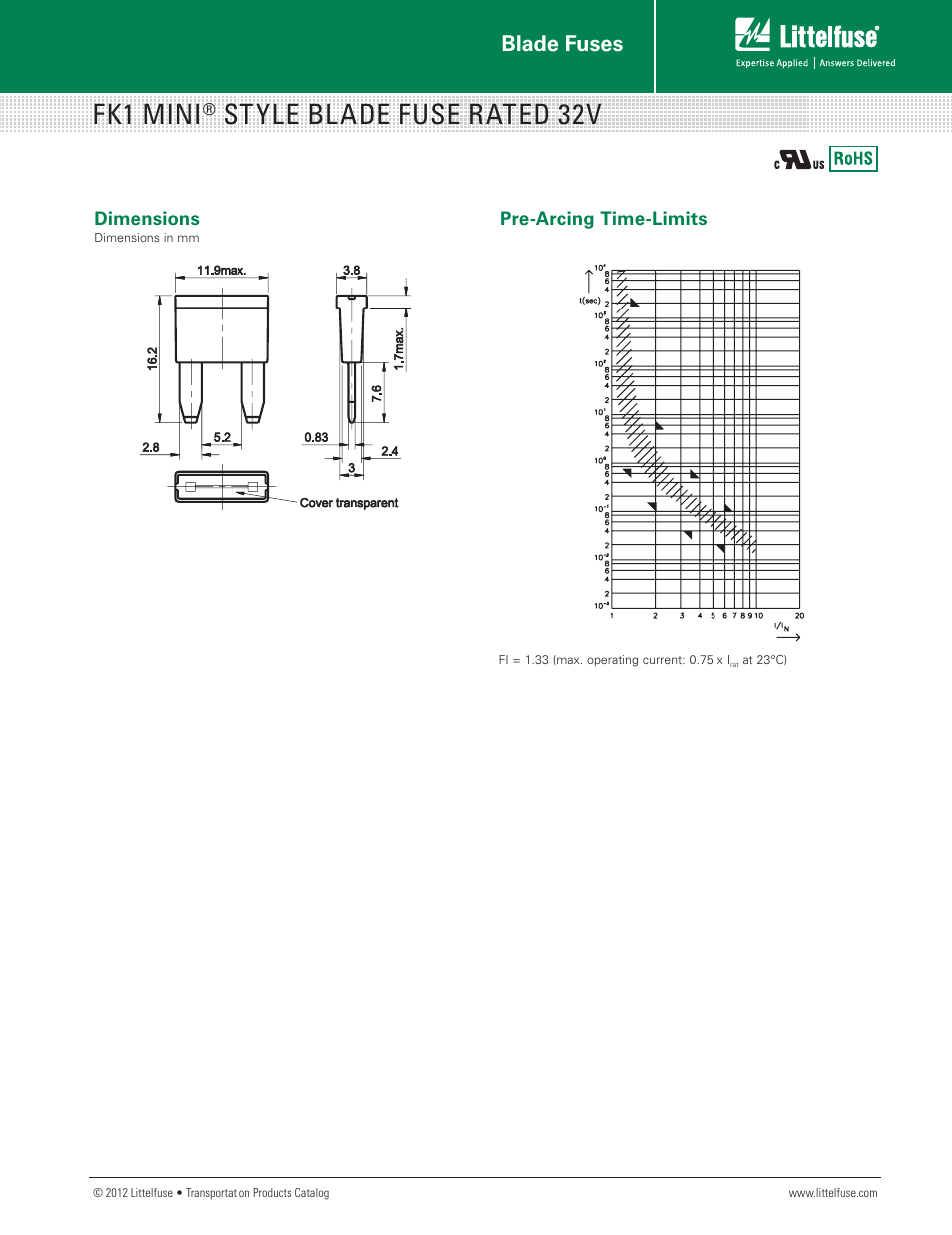 Fk1 mini, Style blade fuse rated 32v, Blade fuses | Littelfuse FK1 Series User Manual | Page 2 / 2