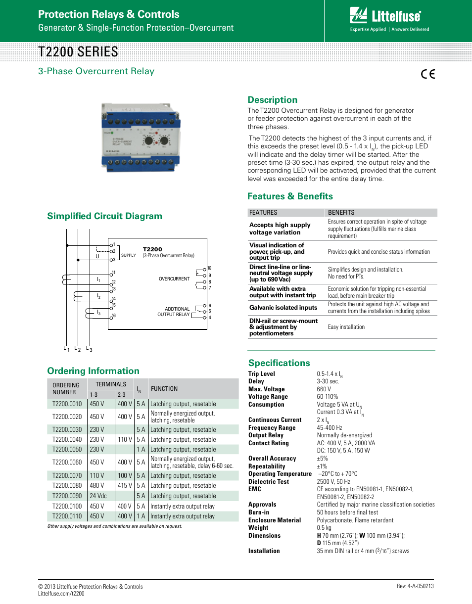 Littelfuse T2200 Series User Manual | 1 page