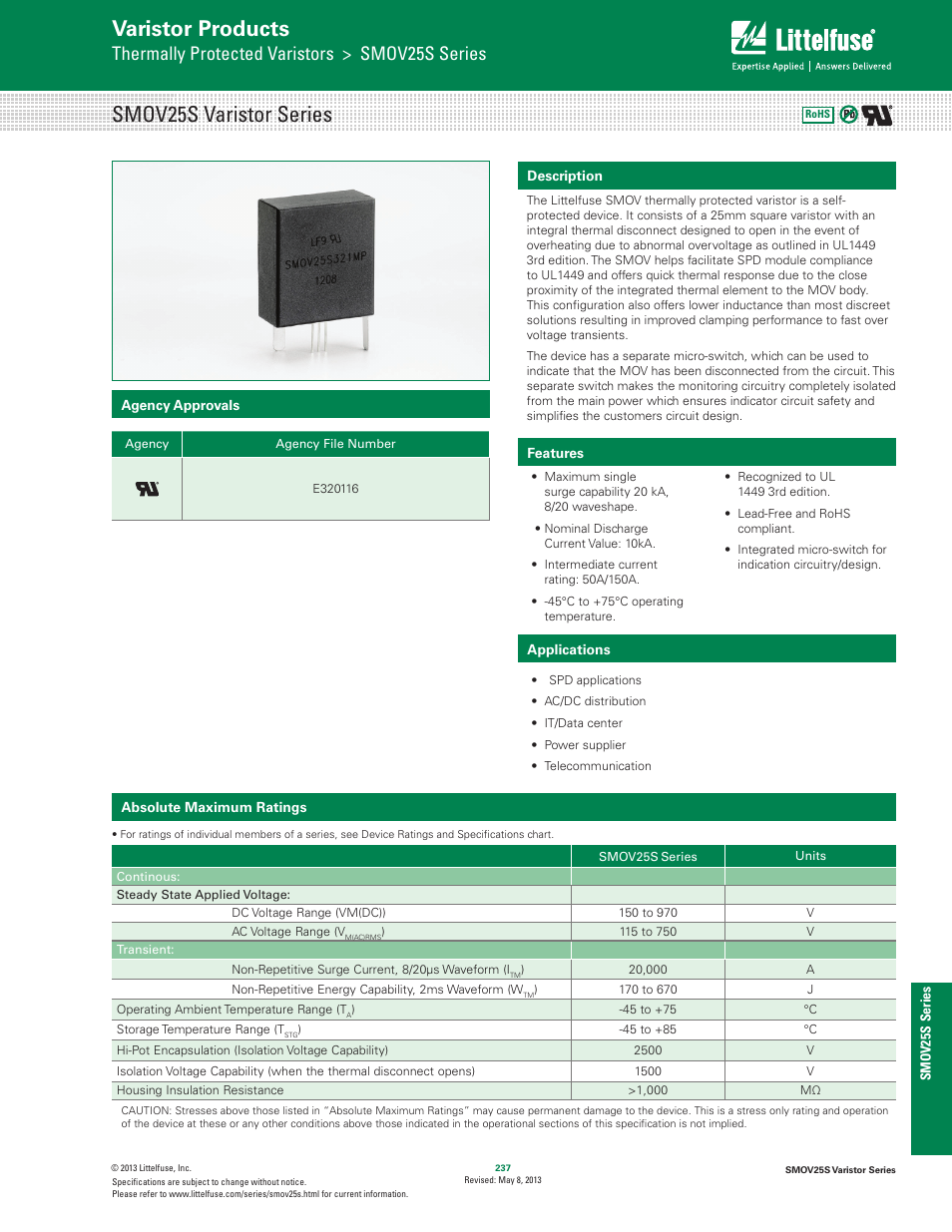 Littelfuse SMOV25S Varistor Series User Manual | 6 pages