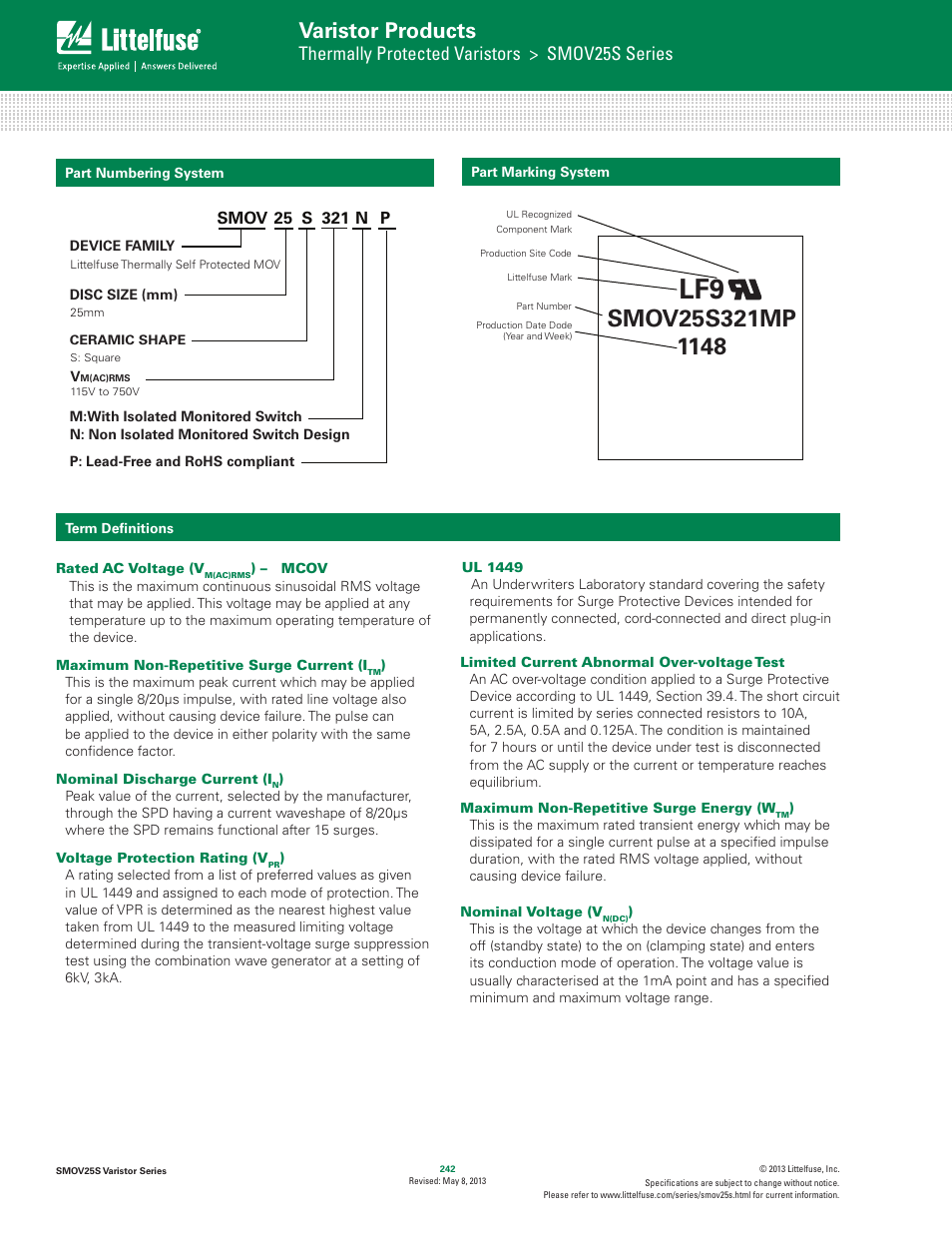 Varistor products, Thermally protected varistors > smov25s series | Littelfuse SMOV25S Varistor Series User Manual | Page 6 / 6