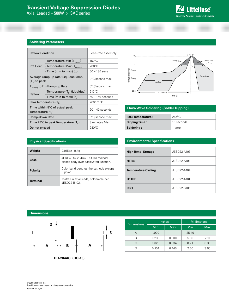 Transient voltage suppression diodes, Axial leaded – 500w > sac series, Cb a a d | Littelfuse SAC Series User Manual | Page 3 / 4