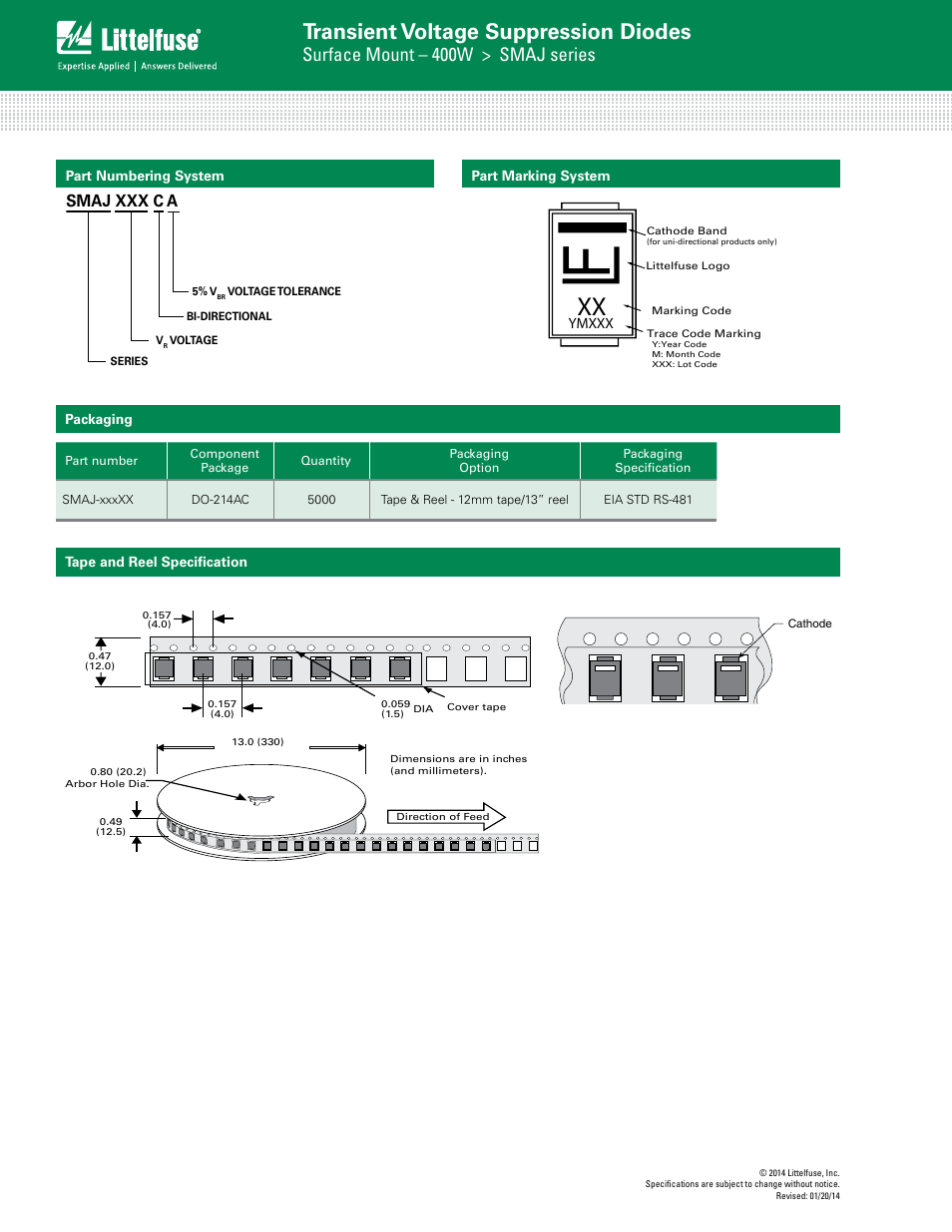 Transient voltage suppression diodes, Surface mount – 400w > smaj series, Smaj xxx c a | Littelfuse SMAJ Series User Manual | Page 6 / 6