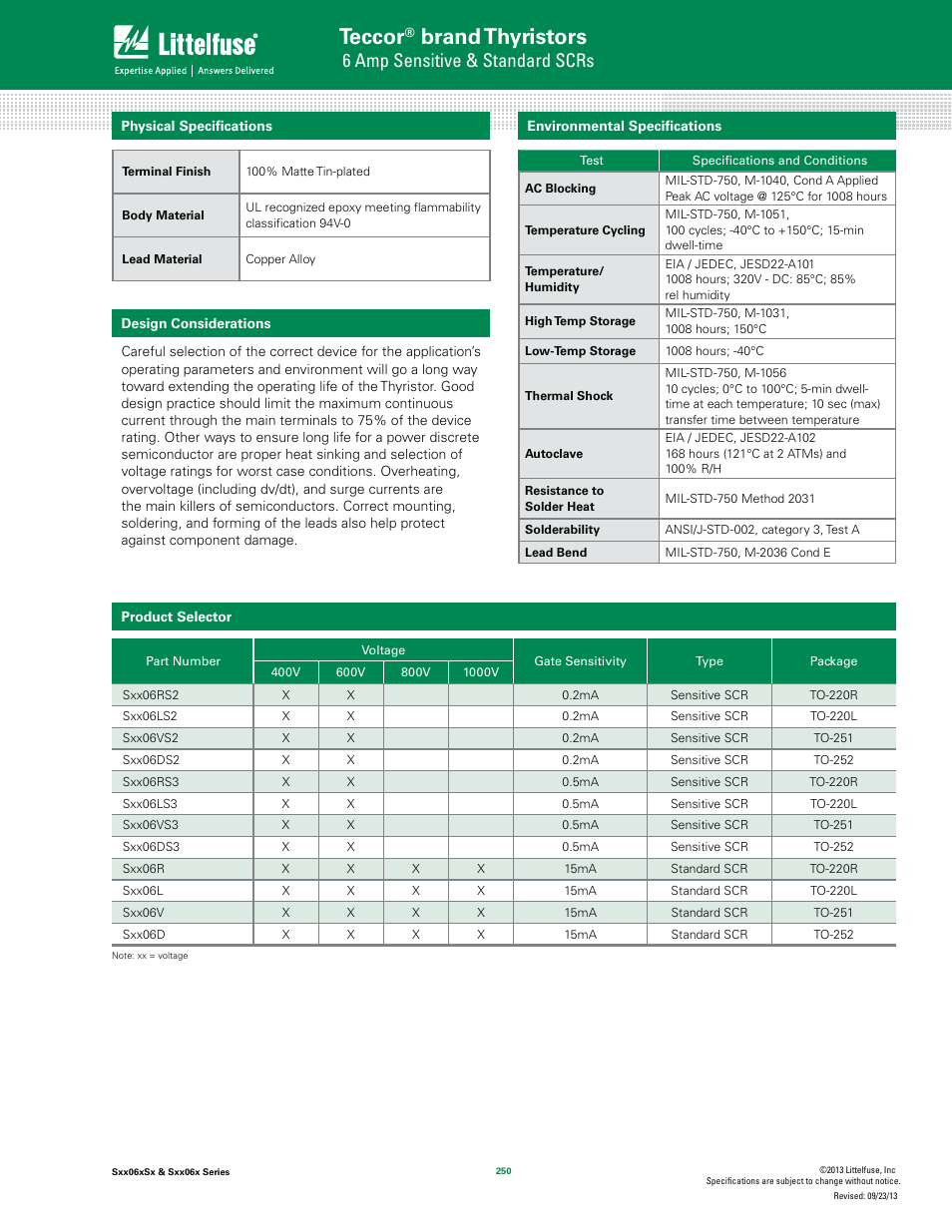 Teccor, Brand thyristors, 6 amp sensitive & standard scrs | Littelfuse Sxx06x Series User Manual | Page 8 / 11