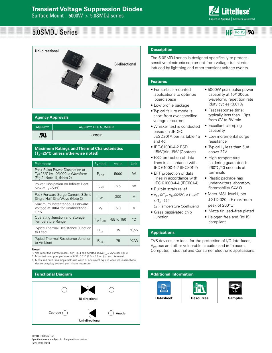 Littelfuse 5.0SMDJ Series User Manual | 6 pages