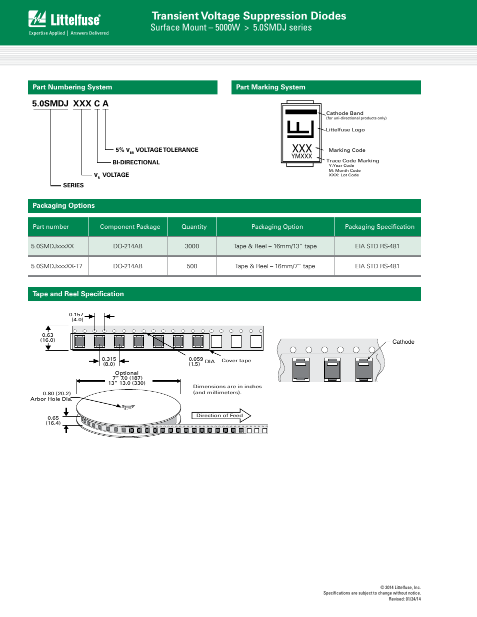 Transient voltage suppression diodes, 0smdj xxx c a | Littelfuse 5.0SMDJ Series User Manual | Page 6 / 6