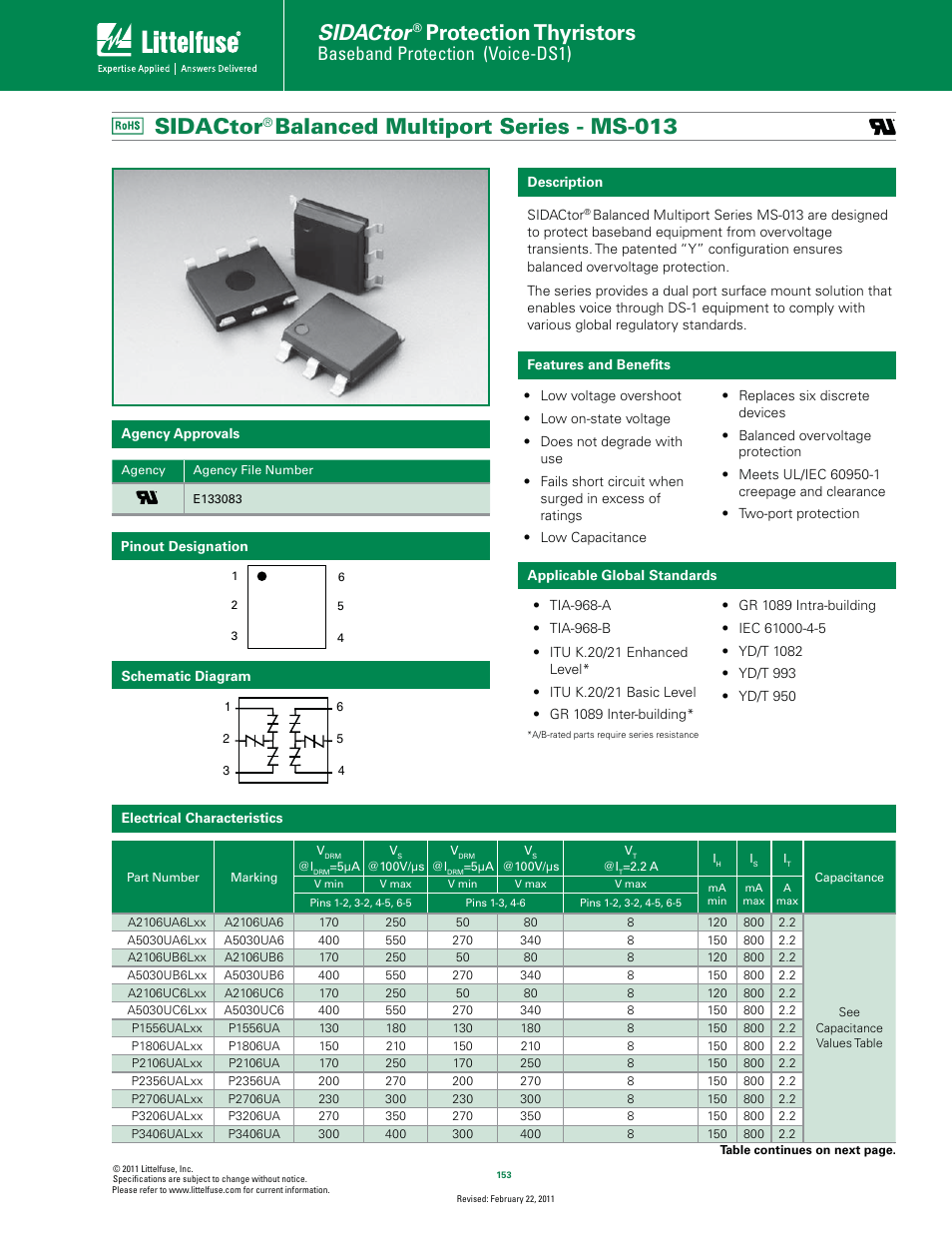 Littelfuse SIDACtor Balanced Multiport Series MS-013 User Manual | 5 pages