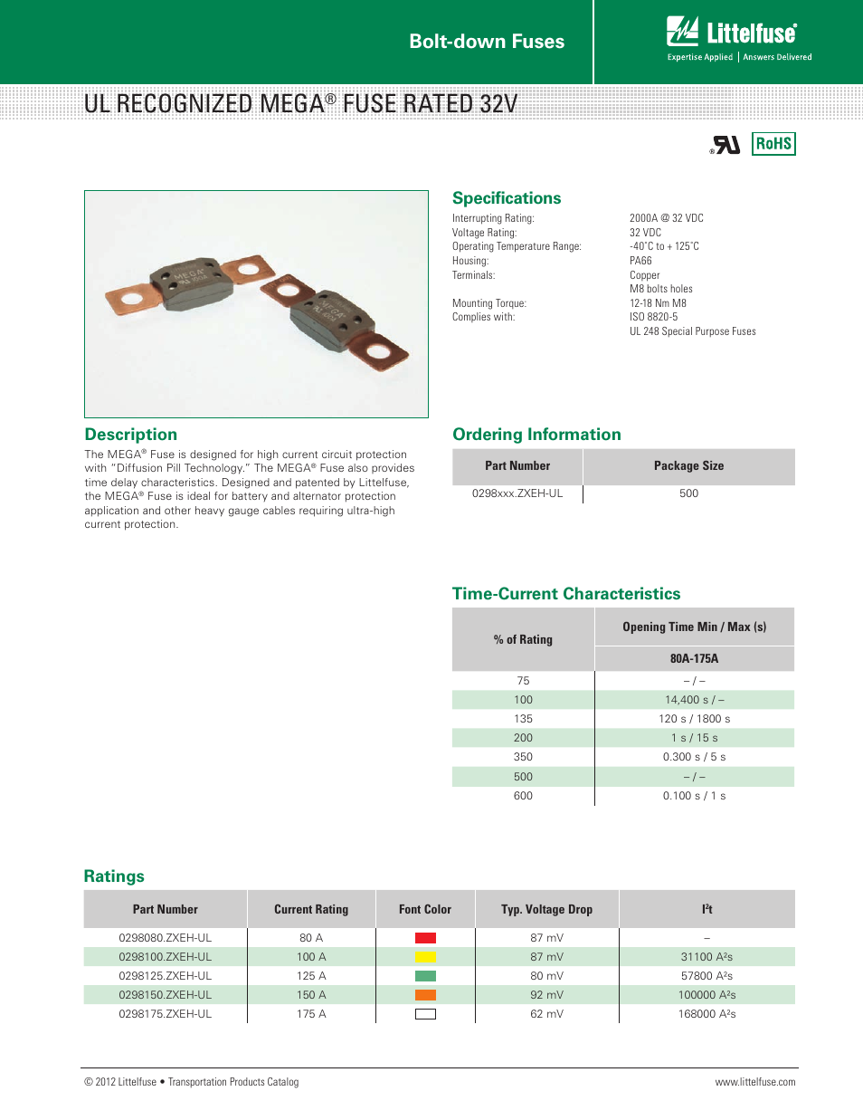 Littelfuse UL Recognized Mega Fuse Series User Manual | 2 pages